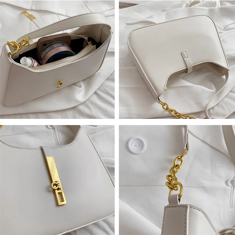 Bolsa Ágatha estilo baguete, elegante e moderna. Compacta, feita em material sintético de alta qualidade, combina com looks casuais e refinados.