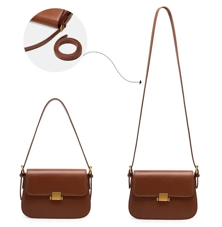 Bolsa Samira em couro legítimo, compacta e elegante. Modelo box bag com bolsos internos, ideal para mulheres que buscam estilo e praticidade no dia a dia.