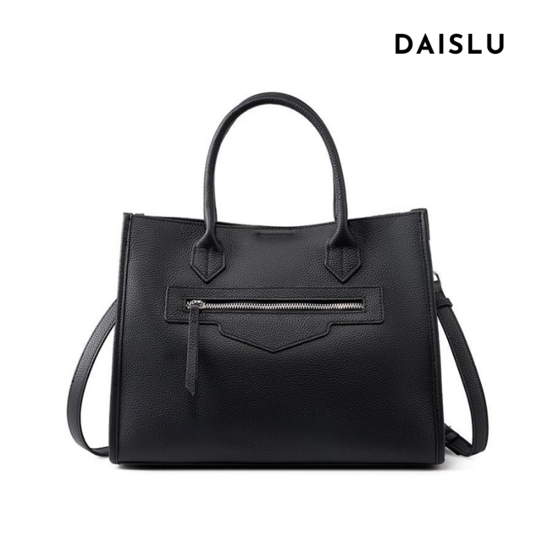 Bolsa Olívia em couro legítimo, tote grande e elegante. Espaçosa, com divisórias, fecho duplo e alças para usar na mão ou no modelo transversal.