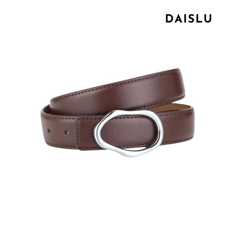 Cinto Eloá em couro legítimo com fivela metálica assimétrica. Sofisticado, durável e versátil, ideal para looks casuais ou formais com toque moderno.