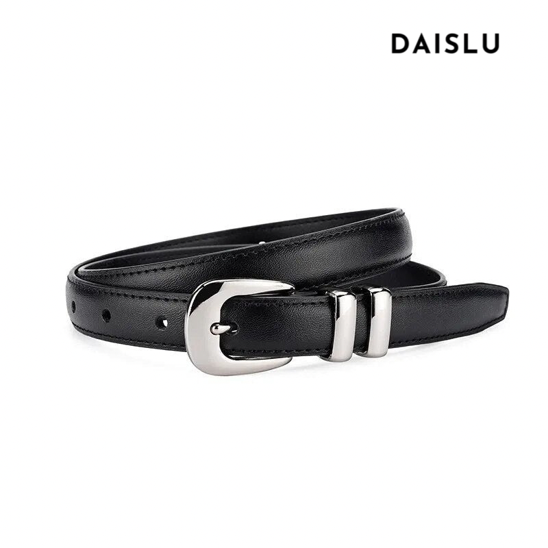 Cinto Mirela em couro legítimo, com fivela prateada em zamac. Sofisticado e versátil, ideal para compor looks casuais ou formais com elegância.