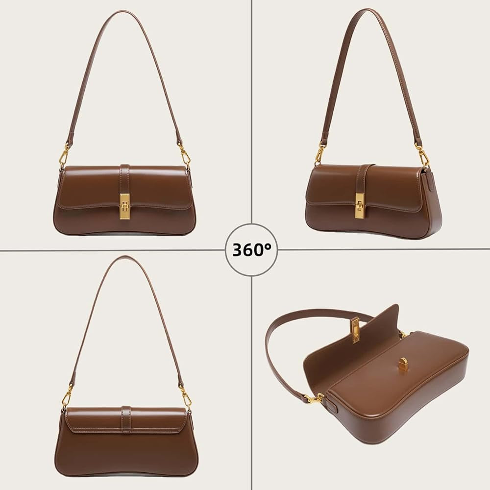 Bolsa Ana em couro legítimo, estilo baguette. Compacta, elegante e resistente, com divisórias internas que garantem praticidade e organização no dia a dia.