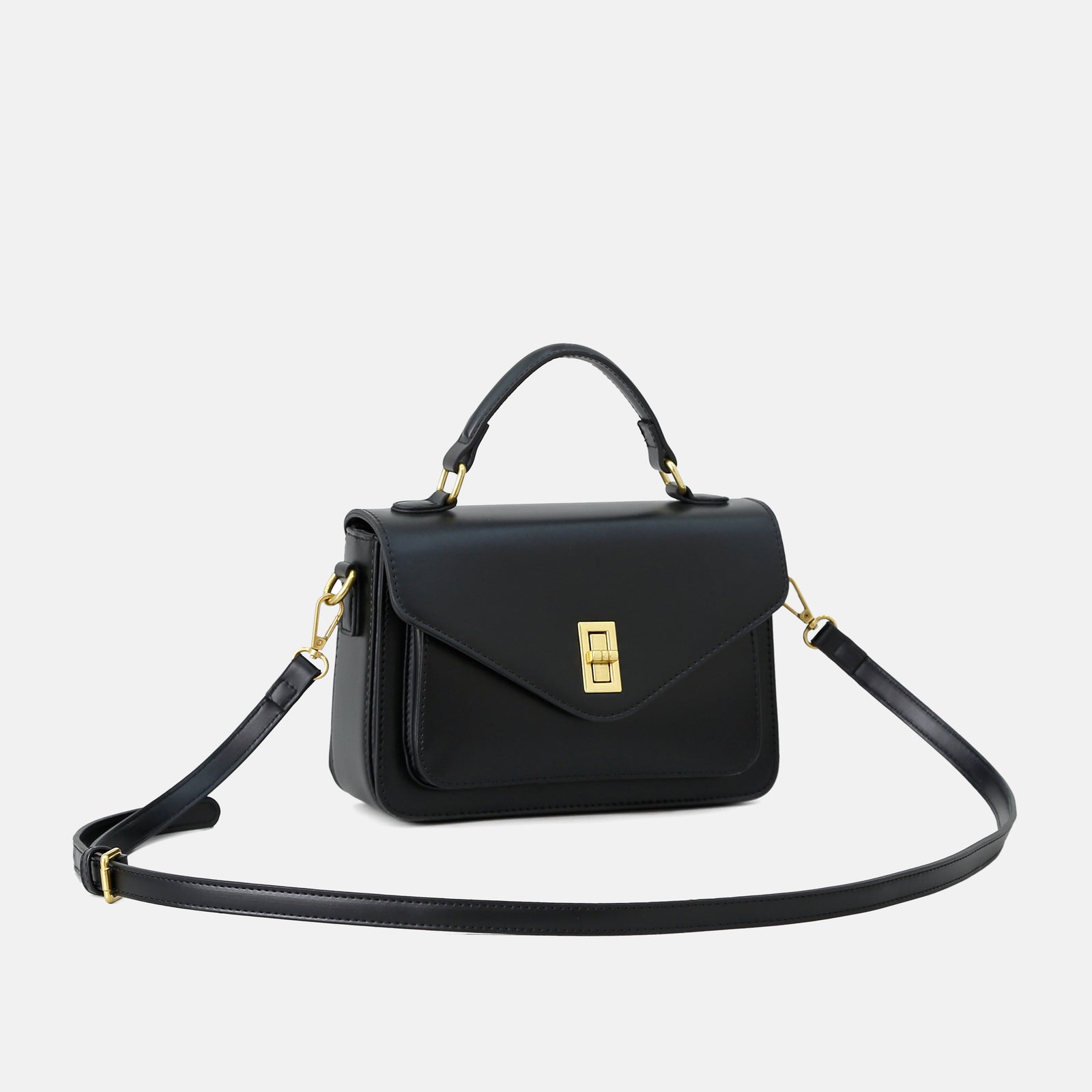 Bolsa Raquel em material sintético premium, elegante e moderna. Resistente, com ferragens douradas envelhecidas e design versátil para o dia a dia.