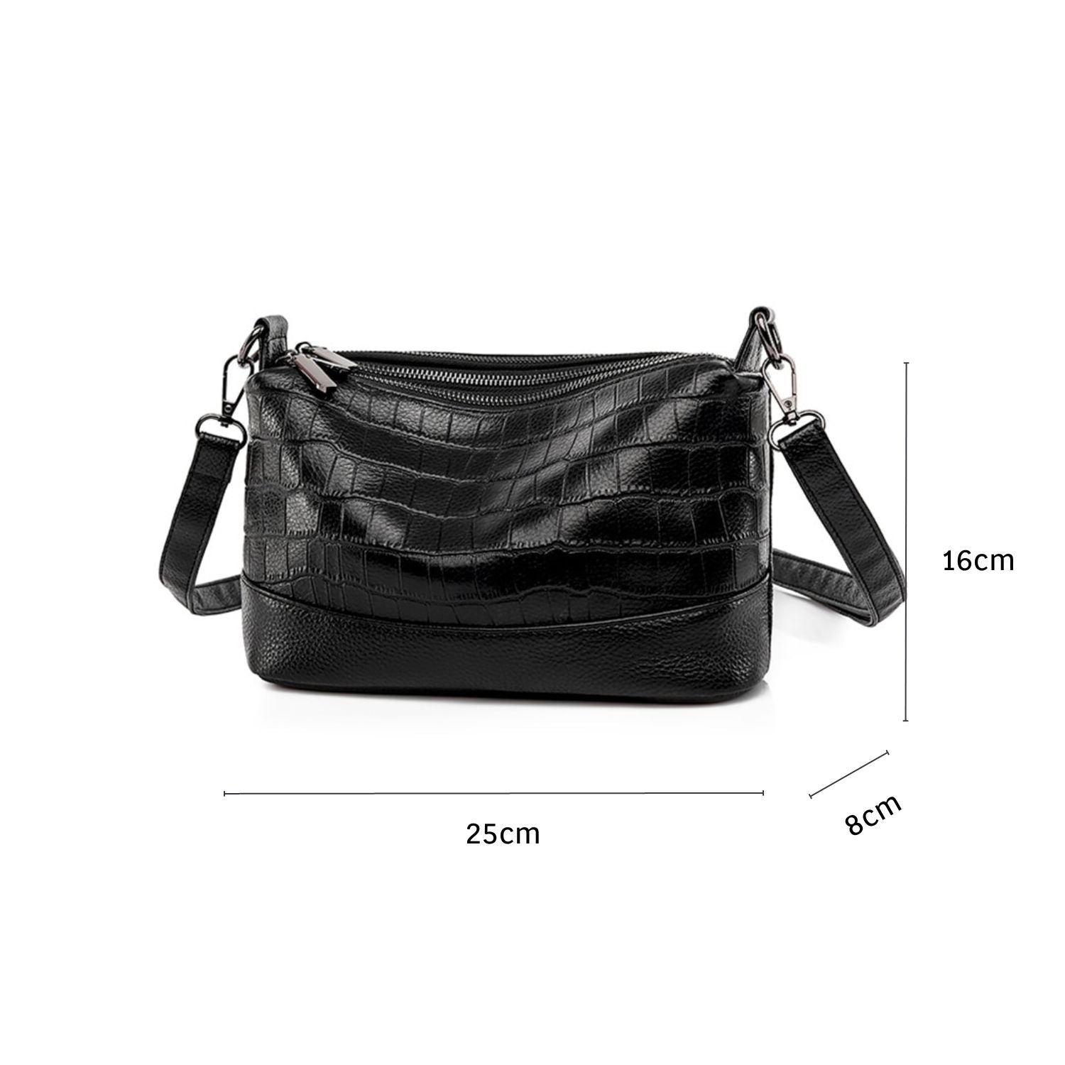 Bolsa Alicia em couro legítimo, compacta e funcional. Design minimalista, alça regulável e espaço ideal para itens essenciais com praticidade e estilo.