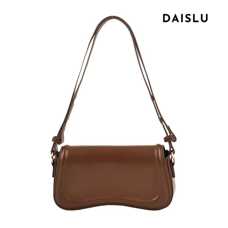 Bolsa Emily estilo baguete com design ondulado. Compacta, elegante e versátil, em material sintético com botão magnético e espaço ideal para o dia a dia.