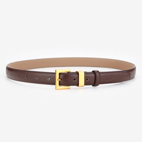 Cinto Ísis em couro legítimo com fivela dourada. Elegante, durável e versátil, ideal para looks casuais ou formais. Disponível em diversas cores.