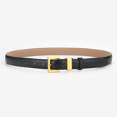 Cinto Ísis em couro legítimo com fivela dourada. Elegante, durável e versátil, ideal para looks casuais ou formais. Disponível em diversas cores.