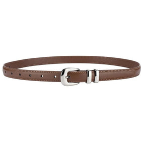 Cinto Mirela em couro legítimo, com fivela prateada em zamac. Sofisticado e versátil, ideal para compor looks casuais ou formais com elegância.