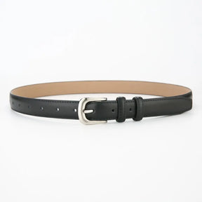 Cinto Sara em couro legítimo, com acabamento em alto relevo e fivela prateada. Sofisticado, durável e versátil, ideal para looks casuais ou formais.