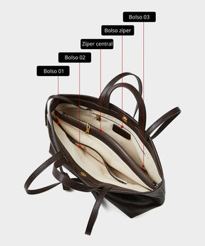 Bolsa Jéssica em couro legítimo, elegante e funcional. Design minimalista, espaçosa e com divisórias ideais para trabalho, viagens ou o dia a dia.